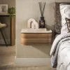LifestyleFurn Nachtkastjes|Nachtkastjes|Zwevend Nachtkastje Nikka Eikenlook en travertinlook, Met 1 lade
