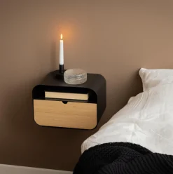 Bendt Nachtkastjes|Nachtkastjes|Zwevend Nachtkastje Nonny Bamboe en staal Zwart