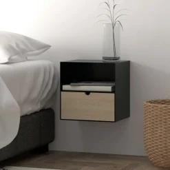 Bendt Nachtkastjes|Nachtkastjes|Zwevend Nachtkastje Nonny, kleur zwart