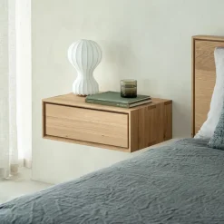 Ethnicraft Nachtkastjes|Nachtkastjes|Zwevend Nachtkastje Nordic Geolied Eikenhout, kleur Naturel