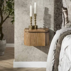 LifestyleFurn Nachtkastjes|Nachtkastjes|Zwevend Nachtkastje Sharmila XS, Mangohout, Met 1 lade Massief mango zandkleur