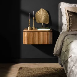 LifestyleFurn Nachtkastjes|Nachtkastjes|Zwevend Nachtkastje Sharmila Mangohout, Met 1 lade Massief mango zandkleur