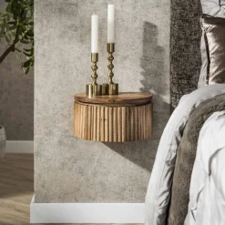 LifestyleFurn Nachtkastjes|Nachtkastjes|Zwevend Rond Nachtkastje Sharmila XS, Mangohout, Met 1 lade Massief mango zandkleur